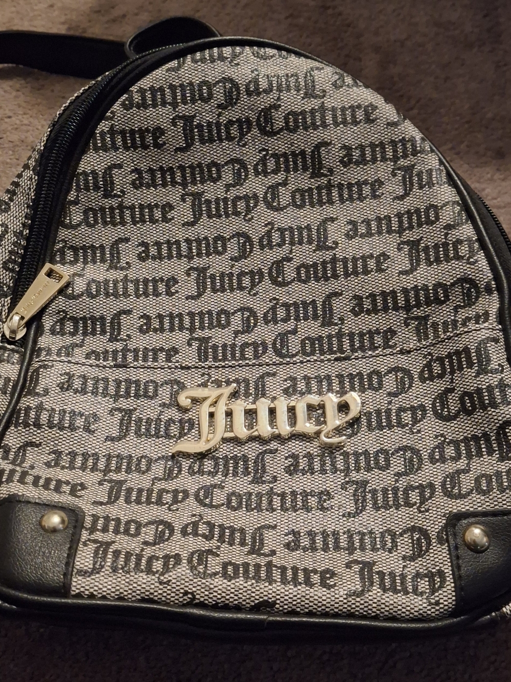 Juicy Couture Black and Gray Signature Logo Mini Backpack